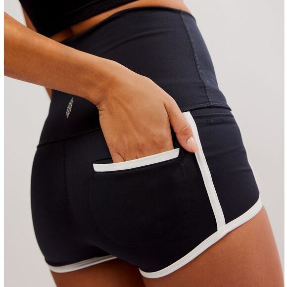 NWT FP Movement Black w/ White Piping Island Time High Waisted Shorts, Size S - Picture 3 of 11